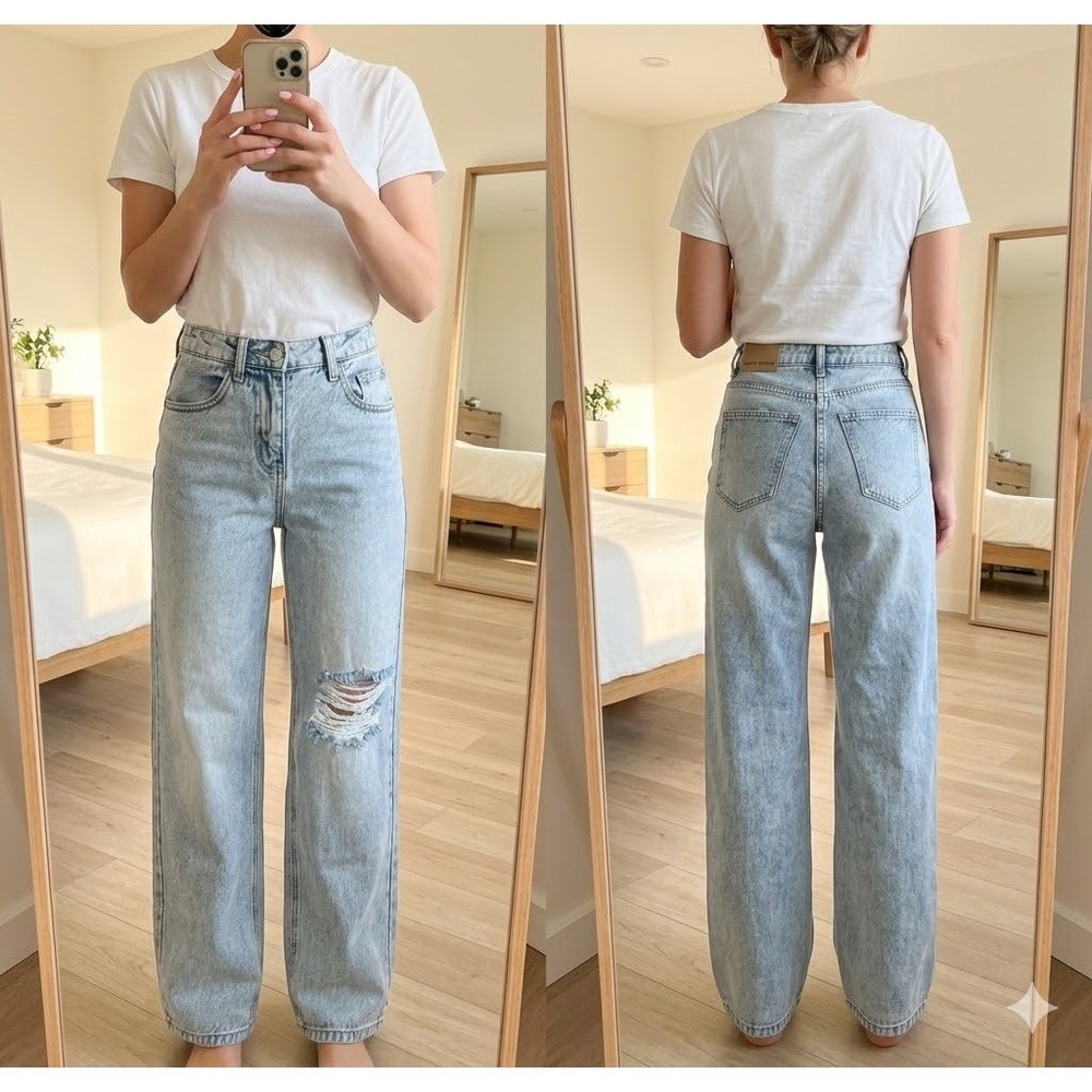 Wild‎ Fable Womens 00 Mid-Rise 90s Relaxed Straight Light Wash Distressed Jeans